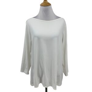 Lands End Top Womens L Large White Boat Neck Long Sleeve Pullover Nylon Stretch